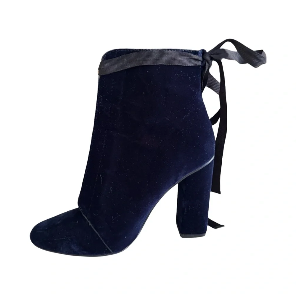 Zara Midnight Velvet Ribbon-Tied Heeled Boots – Women’s Size 6.5 - Picture 4 of 10